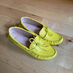 JCrew Yellow Driving Mocassins in Croc-embossed Leather